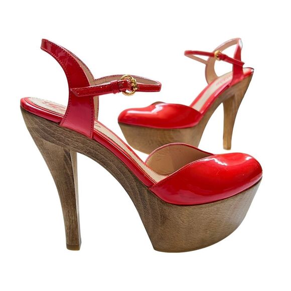 Gucci Authentic w Serial # Red 6.5 (36.5) Patent Leather Slingback Pumps High He - Picture 1 of 9